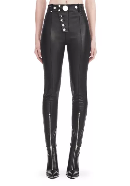 $1392 ALEXANDER WANG Embellished Black Leather Skinny Pants Sz 6 US / 10 UK NWT 3