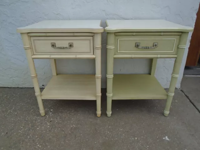 Set 2 Henry Link Faux Bamboo Nightstands Pair Regency Bali Hai 1 drawer Two Boho