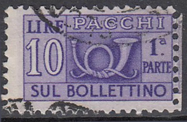 Italien gestempelt 10 Lire Pacchi Sul Bollettino Posthorn Rundstempel / 268