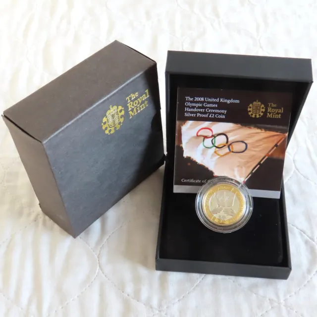 UK 2008 OLYMPIC GAMES HANDOVER £2 SILVER PROOF- boxed/coa/outer