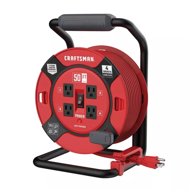 CRAFTSMAN RETRACTABLE EXTENSION Cord Reel 50Ft. With 4 Outlets,Do not ...