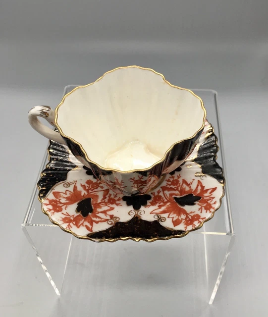 RARE 1887 WILEMAN Foley Red Black Gold Alexandra Shape Demitasse Teacup ...