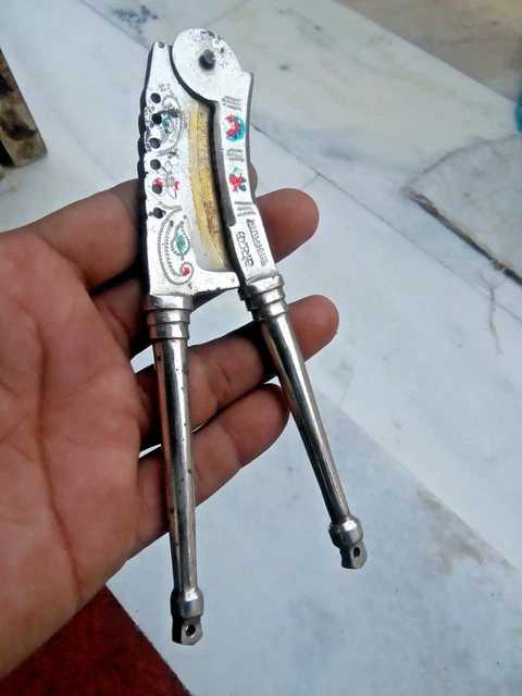 Old Brass Carving Silver Nut Cutter Collectible Nice Shape Indian Multi Tool.