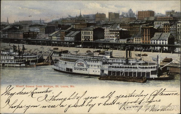 1907 St. Louis,MO Wharf Scene from Bridge Teich Missouri Antique Postcard