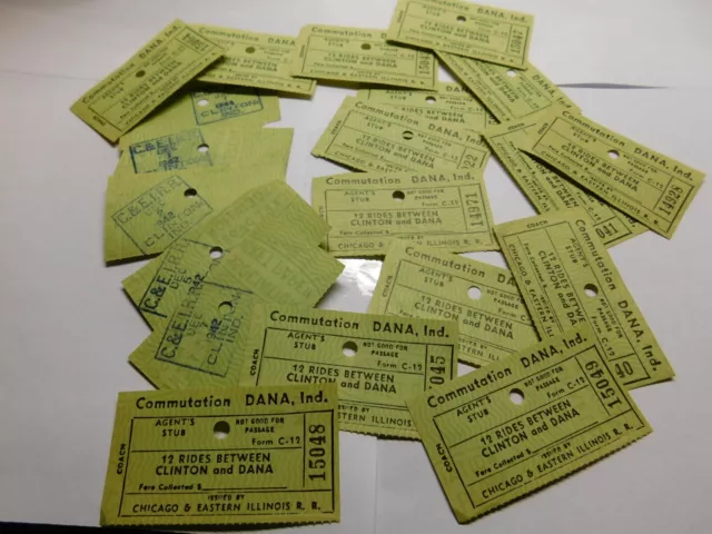 C. & E. I. RR  (Chicago & Eastern Indiana) Agent's Passenger Ticket Stubs 1940's