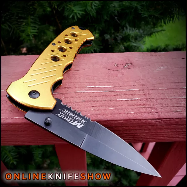 MTECH TACTICAL SPRING ASSISTED OPENING KNIFE Folding Pocket Blade GOLD RESCUE 3