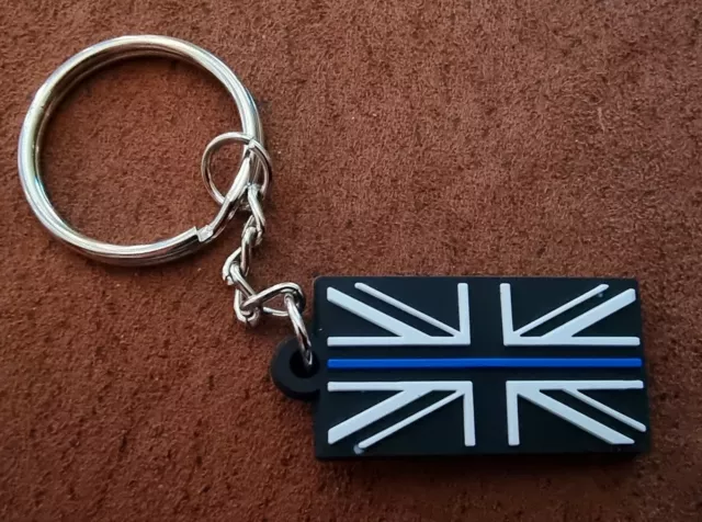 "THIN BLUE LINE" PVC KEYRING - Police Morale Tactical - Now with FREEPOST