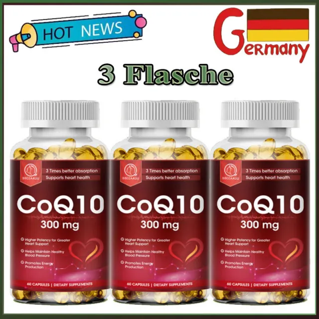 Drei Flaschen Coenzyme Q10 Kapseln hochdosiert - 300mg - 100% CoQ10 Ubiquinon~