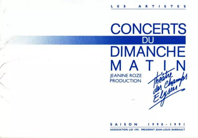 Programme 1990-1991 CONCERTS DU DIMANCHE MATIN - JEANINE ROZE PRODUCTION