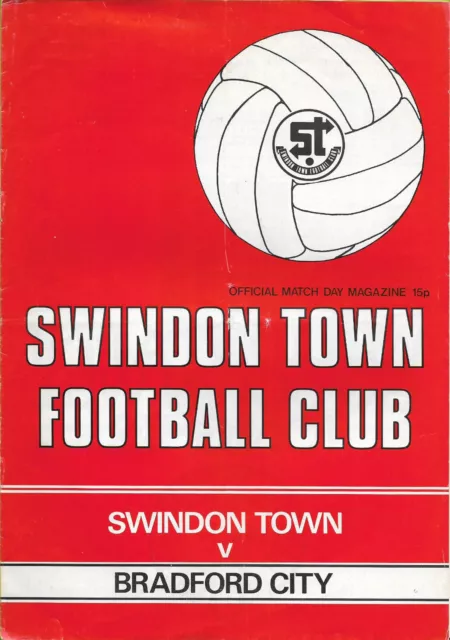 Programme Swindon Town v Bradford City 4 October 1977 Division Three