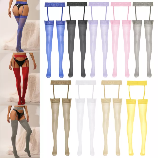 Women's Sheer Suspender Pantyhose Thigh High Stockings Tights with Garter Belt 2