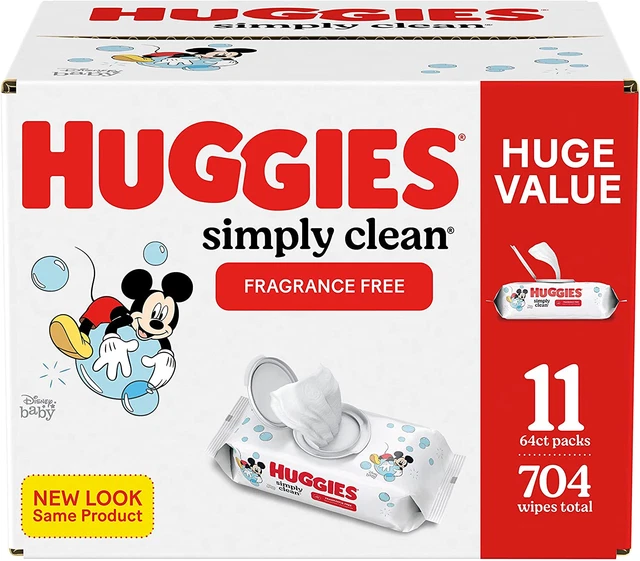 Baby Wipes Huggies Wipes, 11 Flip Lid Packs-704 Wipes Total-64 Count(Pack of 11)
