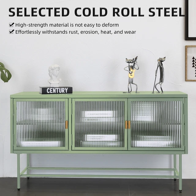 Display Cupboard Glass Doors Console Table Storage Cabinet Buffet Green Display Cupboard Glass Doors Console Table Storage Cabinet Buffet Green