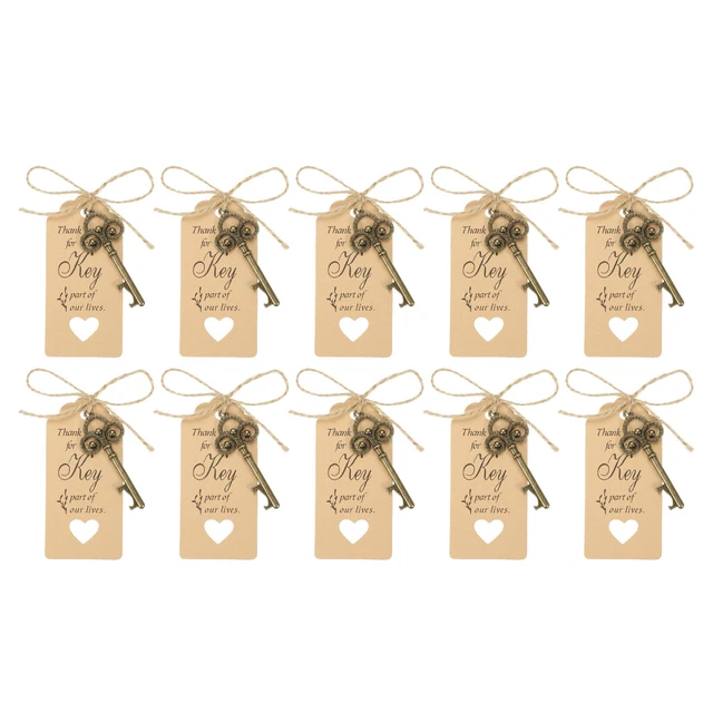 50Pcs Vintage Key Bottle Opener with Tag Cards and Jute Rope, Bronze