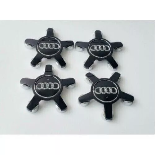 4 x Audi Alloy 5 Star Spider Wheel Centre Caps Black Hub Badge 135mm A3 A4 A5 A6