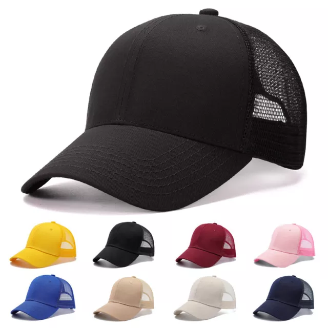 Plain Trucker Hat Unisex Adjustable Mesh Back Baseball Cap Snapback Visor Blank