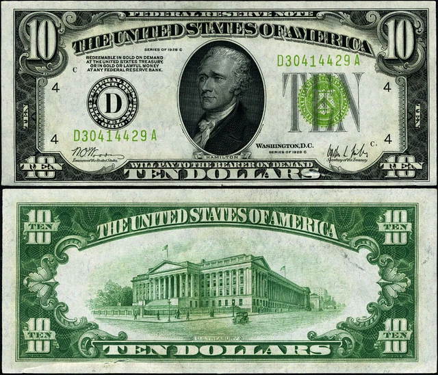FR. 2003 D $10 1928-C Federal Reserve Note Cleveland D-A Block Choice CU - Tear