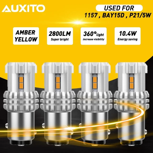 4x Amber Yellow 1157 LED Turn Signal DRL Light High Power 2800LM Reverse Bulbs