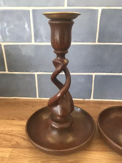 Wooden Candlesticks Barley Twist 8.5” Tall New Old Stock Candle Holder Pair 3