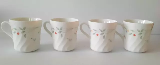 Corelle English Meadow Floral Pattern Coffee Cups White Swirl Set of 4 Pre-owned