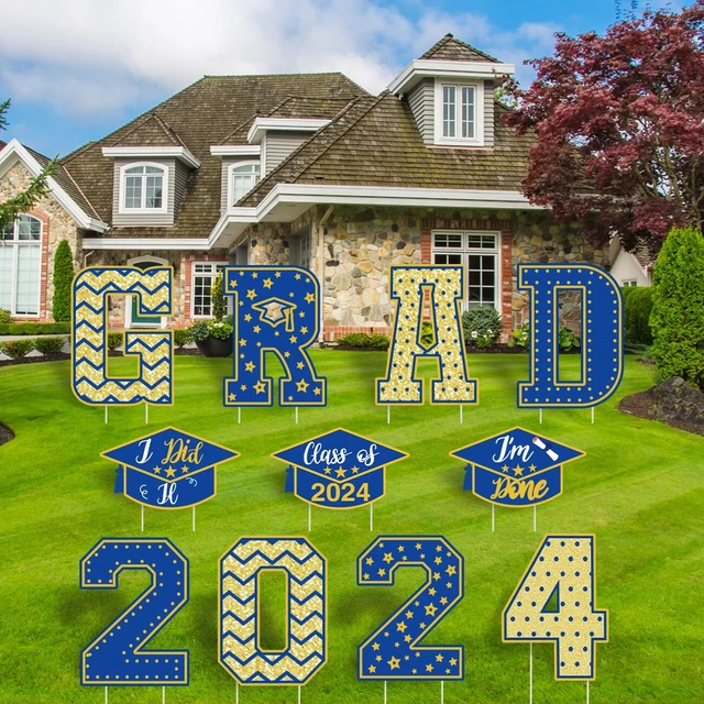 2024 GRADUATION YARD Sign Decoration Blue & Gold Congrats Graduation