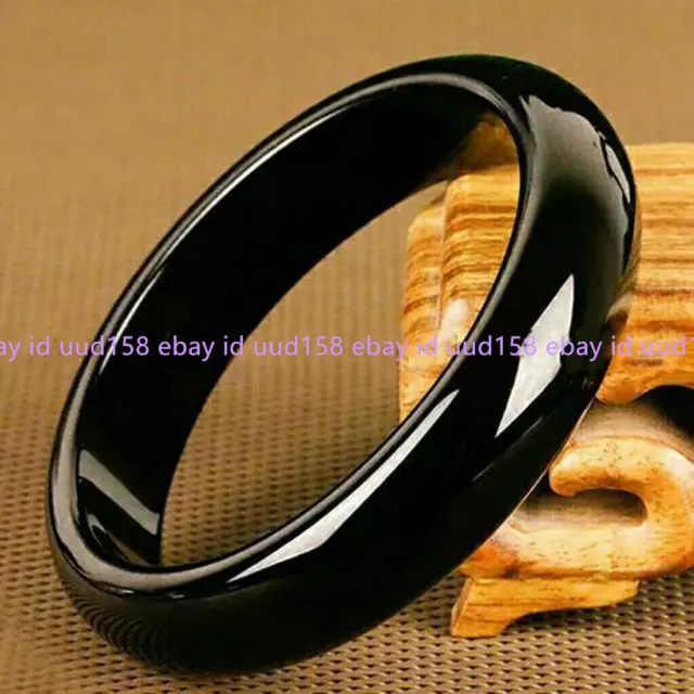 Natural Black Agate Onyx Nephrite Jade Gemstone Bangle Bracelet 56-62mm Jewelry