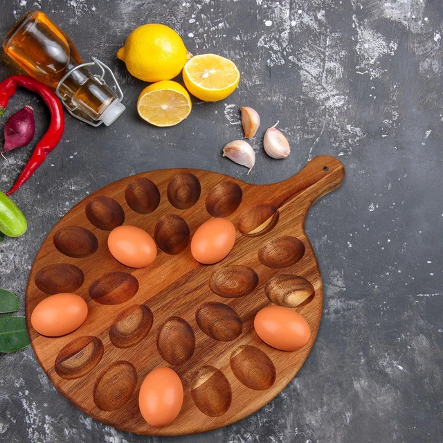 Plateau à œufs En Bois Double Face - Dimensions 40x30x1.6 Cm, Compartiments Pour œufs Mimosa Ou Petits Desserts, Naturel Et Réutilisable - 7