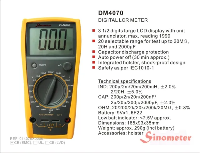 DM4070 Digital LCR-Meter Sinometer 0,1µH…20H, 0,1pF…2000µF, 0,01Ohm…20MOhm 2