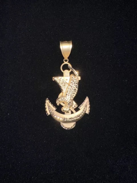 10K MICHAEL ANTHONY Solid Yellow Gold Nautical Anchor Eagle Diamond Cut ...