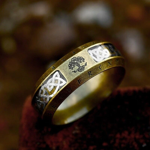 Au Fashion Tree of Life Simple Viking Alphabet Stainless Titanium Vintage Ring
