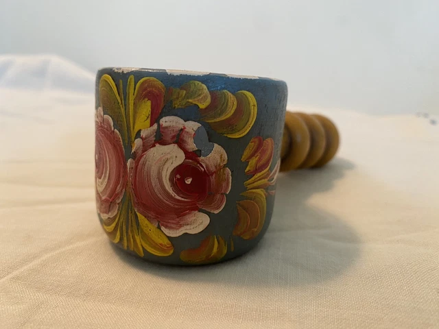 Vintage Scandinavian German Hand Painted Wood Floral Folk Art Nutcracker