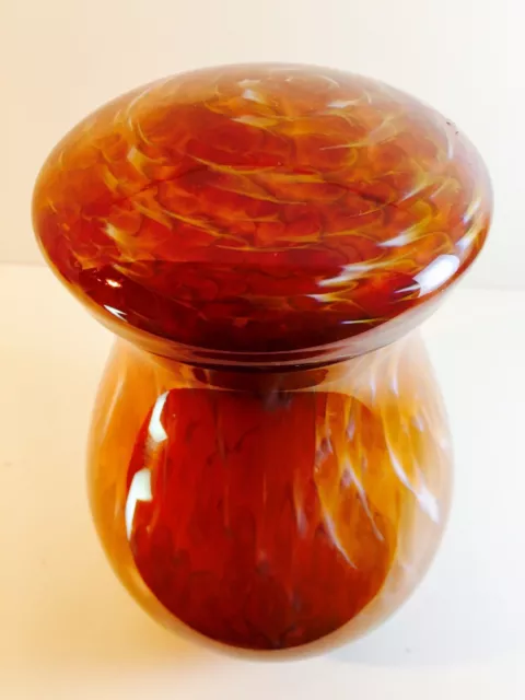 Stunning Scottish Monart Art Glass Orange Lidded Jar 7.75” C-1930s 3