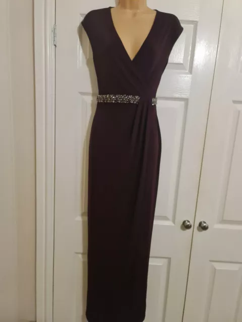 Stunning Purple Jewelled Party Prom Cocktail Maxi Dress Size 12 By Monsoon