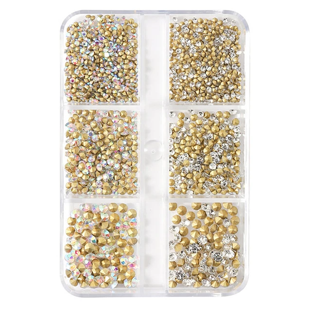 6 Grids Manicure Glass Rhinestone Crystal Nail Art AB Drill Mixed Size Nail A ba