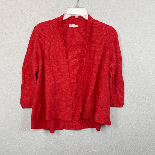 Eileen Fisher Organic Linen & Cotton Knit Open Front Cardigan Sweater Womens XS