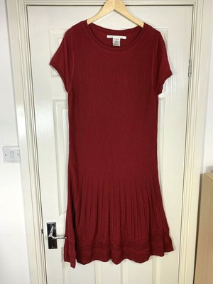 Max Studio Womens Dress Size XL Knitted Ribbed Burgundy Long Short Sleeve Jumper