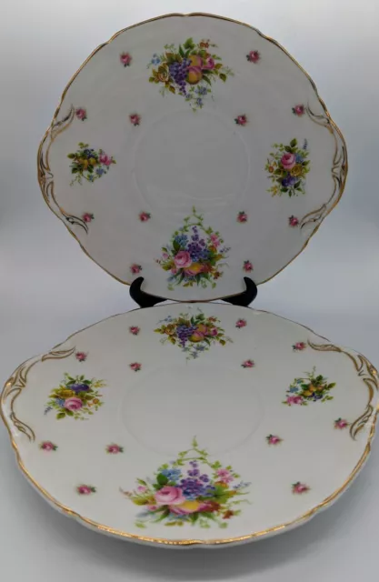 Rare Antique Discontinued Royal Doulton Floral Cake Plates With Gold Trim C1920