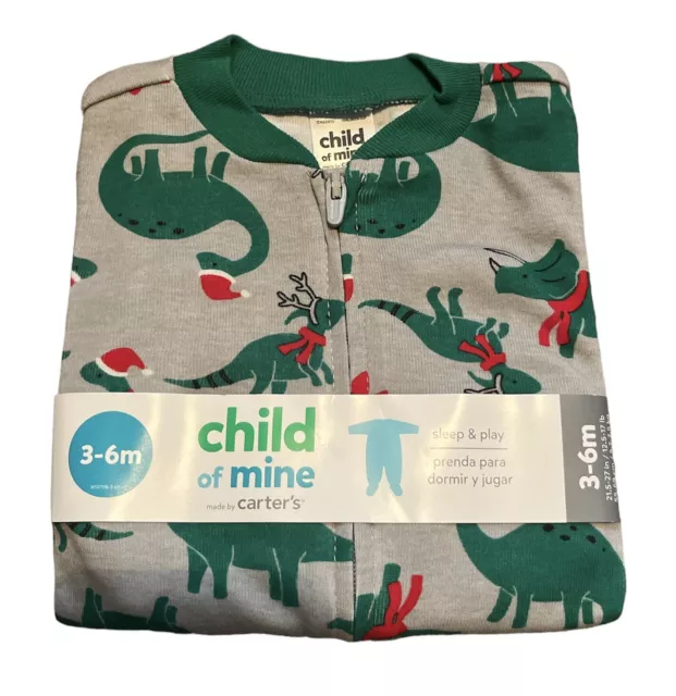 Pajamas Sleep Play Outfit Christmas Dinosaur Footed Sleeper 0-3M Gray/Green