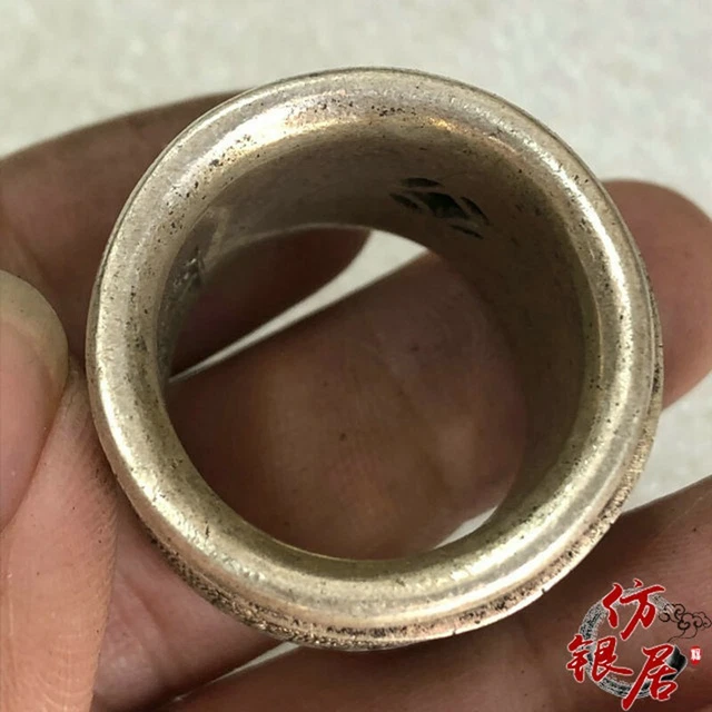 Exquisite Old Chinese tibet silver handcarved flower Pull finge Ring statue 9025 2