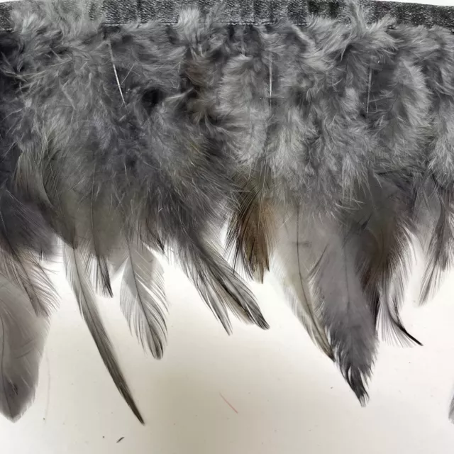 Hackle Saddle Rooster Feather RIBBON Strung per metre - Dark Grey