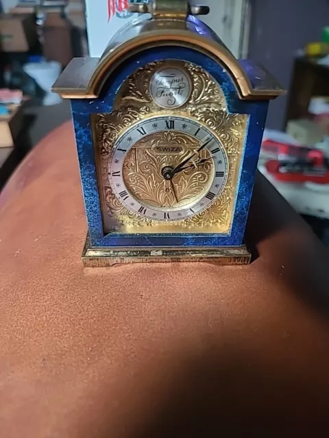 swiss clock Tempus Fugite Swiza Brass Blue And Gold