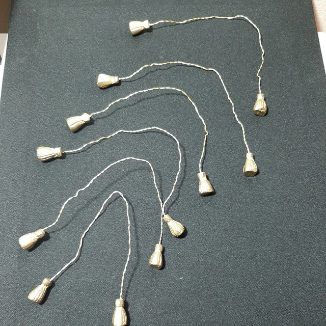 (6) Vintage Brass Wire with 1" Tassel Tie for Vases, Candle Holders Tarnished