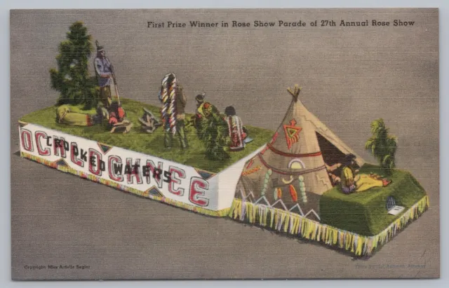 Vtg Rose Show Parade Winner Ochlocknee, Georgia Linen Postcard Native Americans