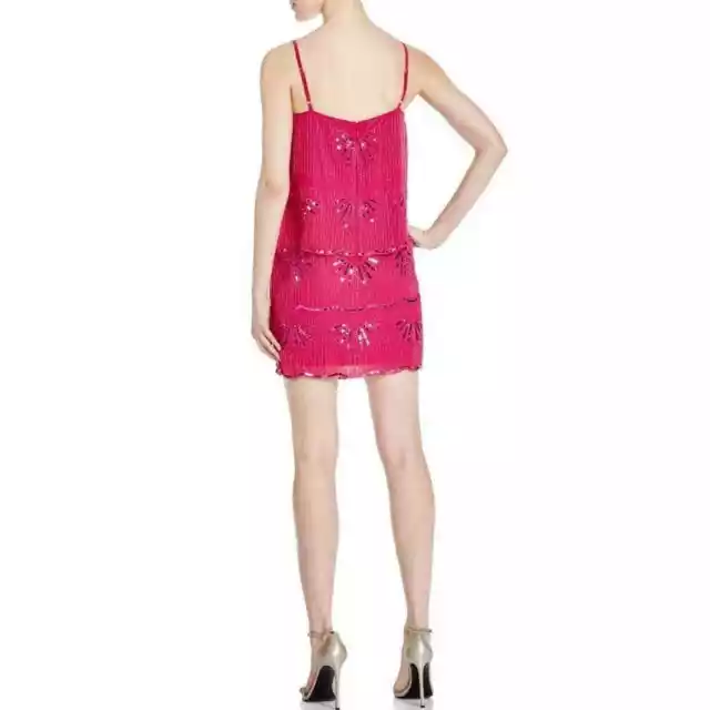 Laundry by Shelli Segal NWT Women's 6 Pink Beaded Chiffon Bodice Overlay Dress 2