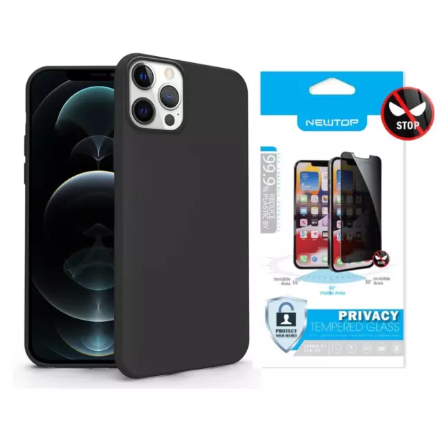 Cover per IPHONE 15 PRO Nera Soft Case Morbida e Vetro Temperato Privacy