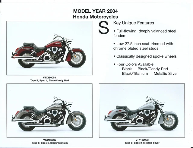 MOTORCYCLE DATA SHEET - Honda - VTX1800S - 2004 Specifications Features ...