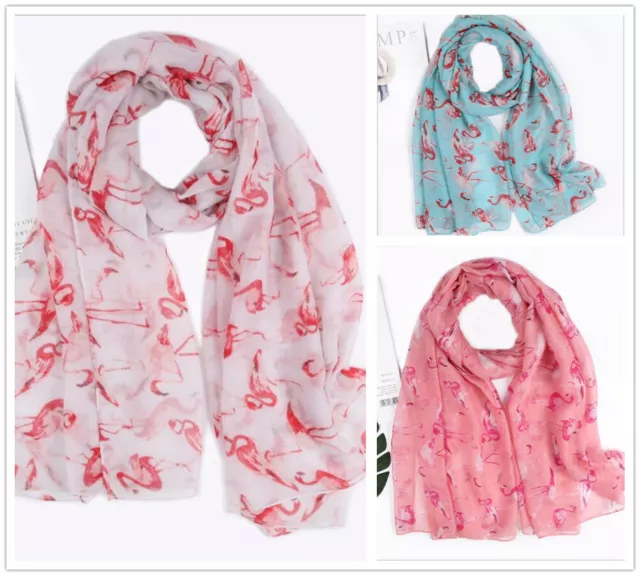 Women Ladies Long Flamingo Pattern Print Shawl Scarf  Warp Stole