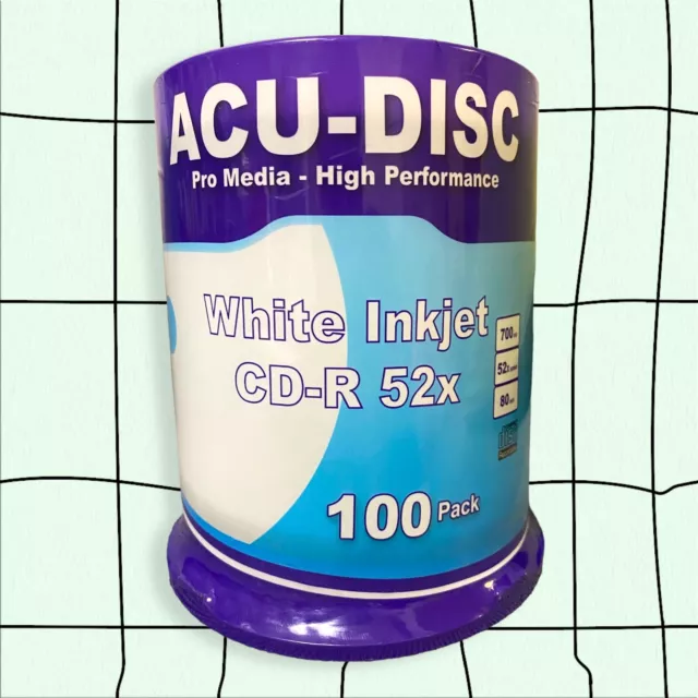 100x Blank ACU-DISC White Inkjet Printable CD-R 'H Sat' Full Face (52x) 700MB