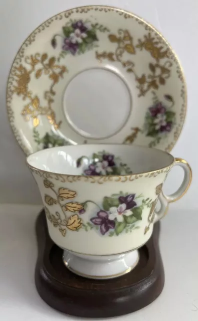 Royal Sealy China Tea Cup And Saucer Japan Floral Gold Purple