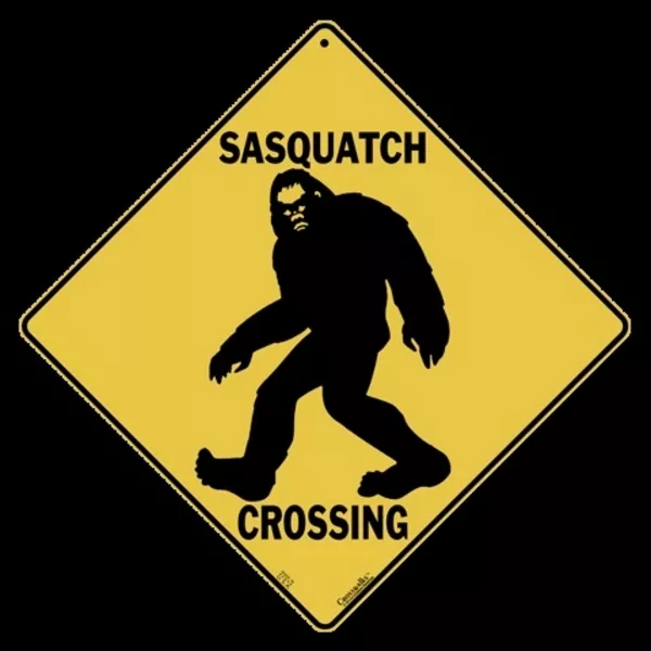 SASQUATCH--Bigfoot CROSSING Sign, 12" by 12" sides-16" on Diagonal-Indoor/Out-